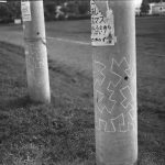 Drawings in photograph (drawings on telegraph poles), 1984, photograph (chalk)
